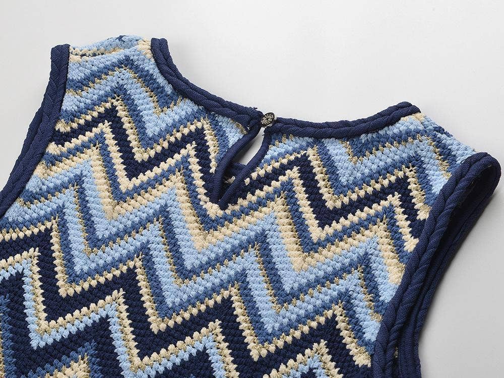 Productseeker - Venta al por mayor Conjuntos de top y pantalón (NO para estar en casa) - Mujer - Conjunto de Chaleco Sin Mangas y Pantalones de Punto Ondulado en Contraste SET6214