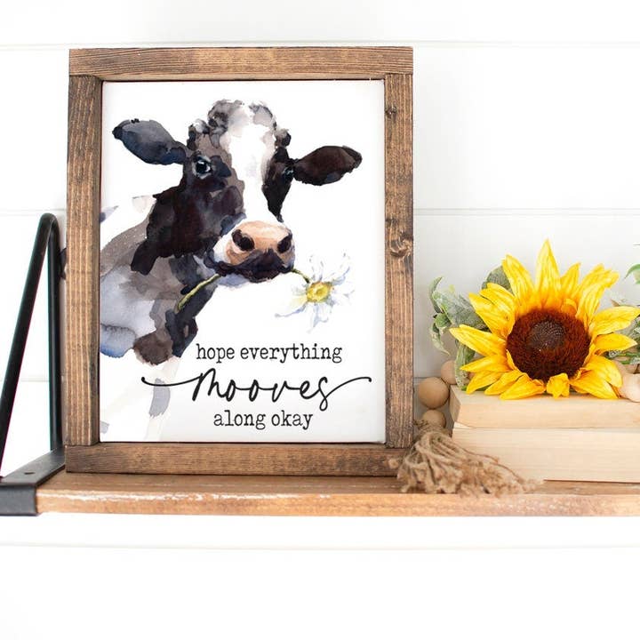 Hope Everything Mooves Along Okay Watercolor Cow for wholesale by Lettered & Lined
