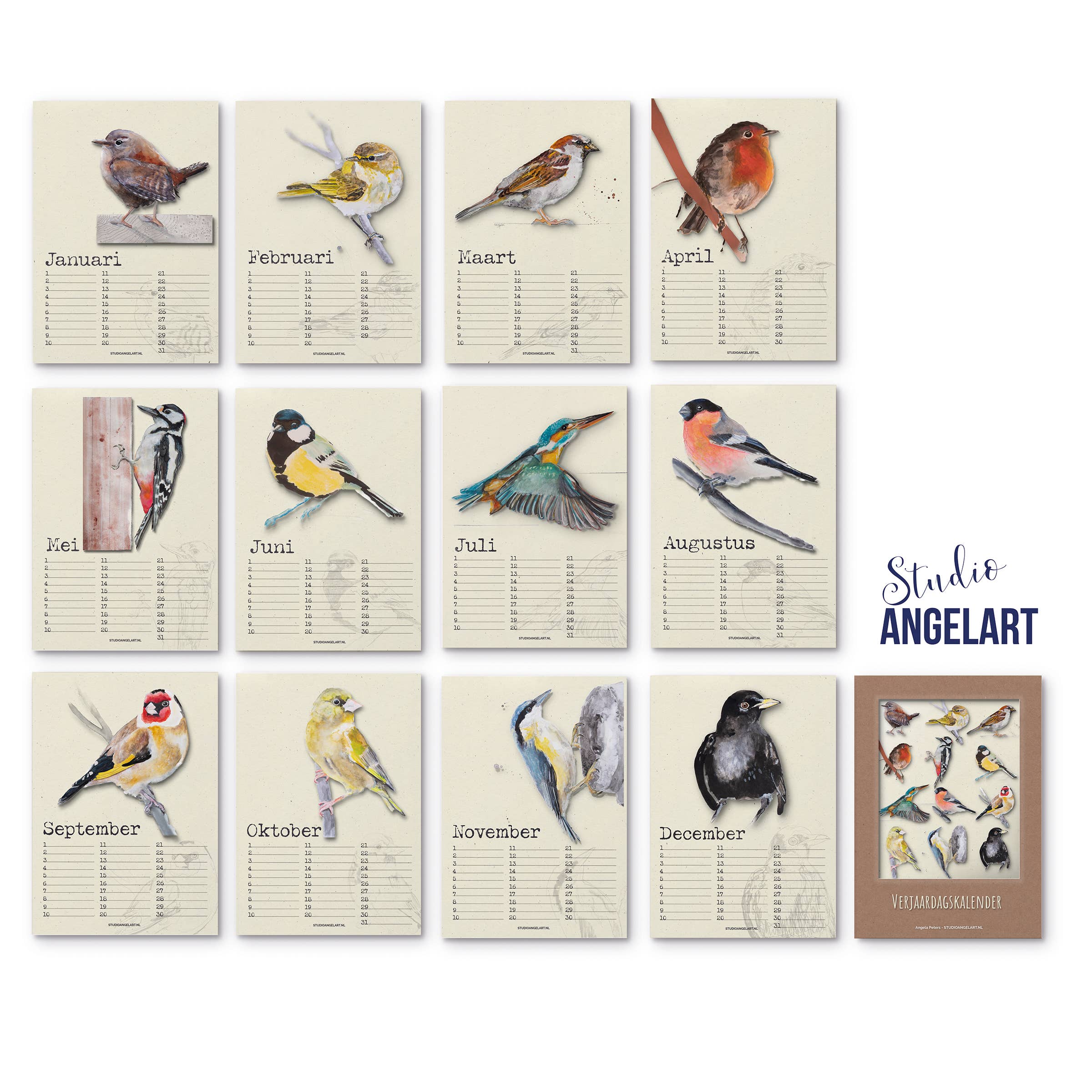 Studio Angelart - Vente Calendrier - Calendrier d’anniversaires avec oiseaux1