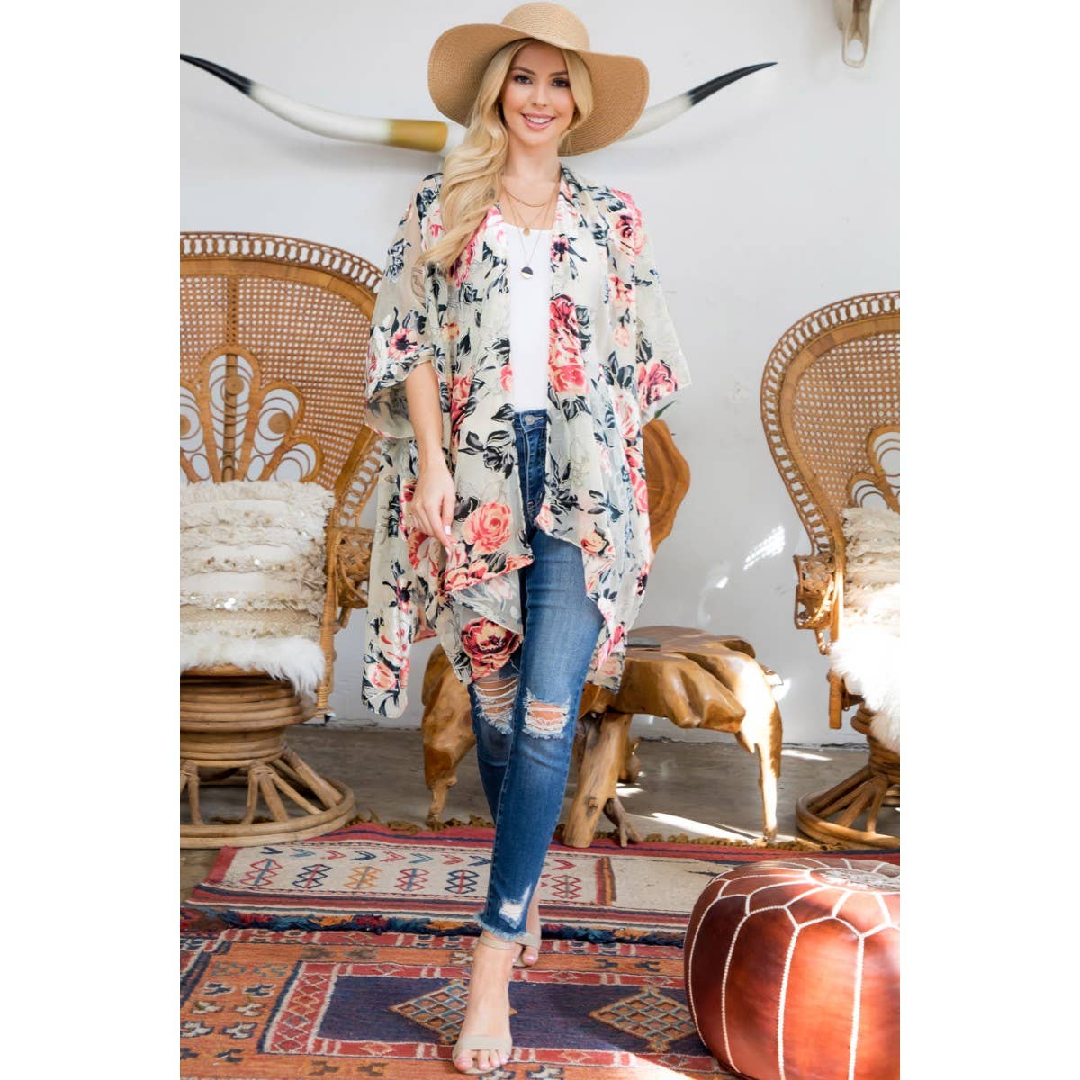 LA Soul - Wholesale Kimono - Dames - Fluwelen kimono met rozenprint4