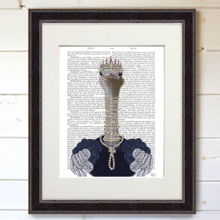 Ostrich and Pearls Portrait, Book Print / Art Print for wholesale by FabFunky Ltd