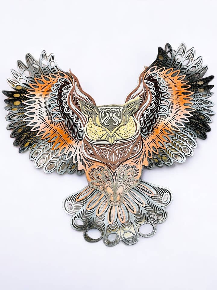 Wall Decoration Owl Flying Layer Wood Art Mandala 3D Art Multilayer Wood Art for wholesale by Spencer's Custom Wood