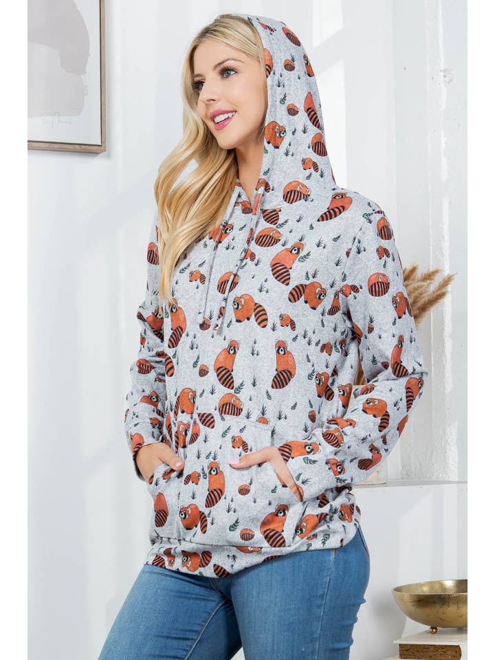LA Soul - Wholesale Hoodie - Women's - Red Panda Print Sweater Knit Pullover Hoodie3