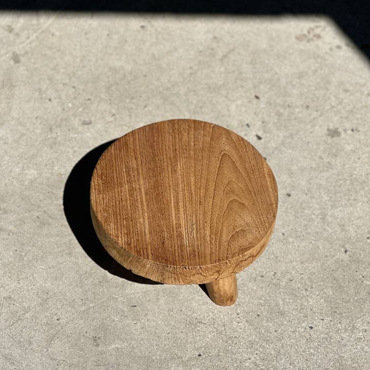 Office Objets - Wholesale Stool - Small low three-legged stool in upcycled blond teak D:30 H:158