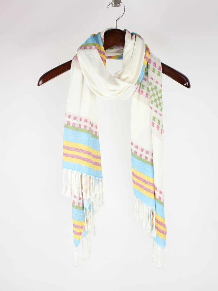 Circle Dots & Stripes Scarf w/ Fringe Detail for wholesale by Original USA