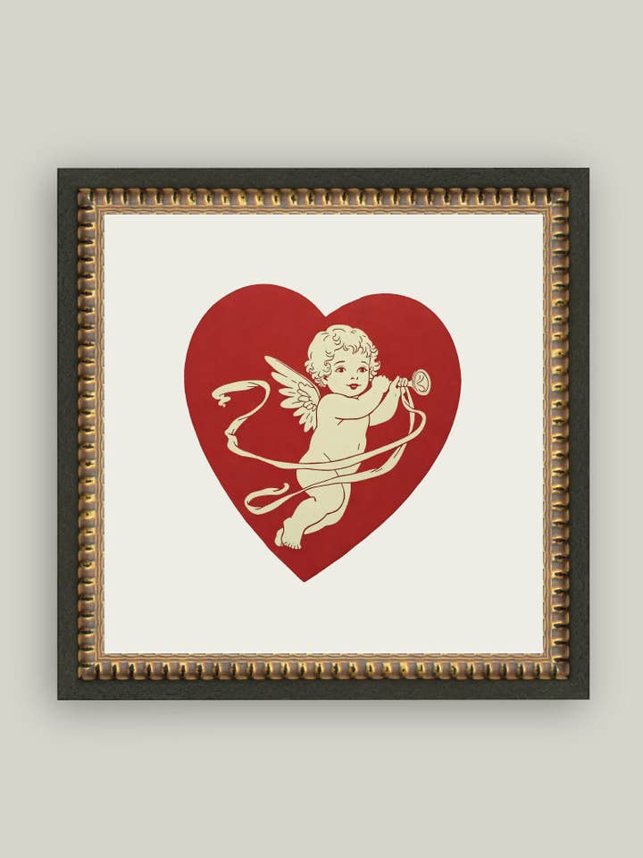 Cupido di Cuori Incorniciato Arte Antica per la vendita all'ingrosso da parte di Petal Lane Home