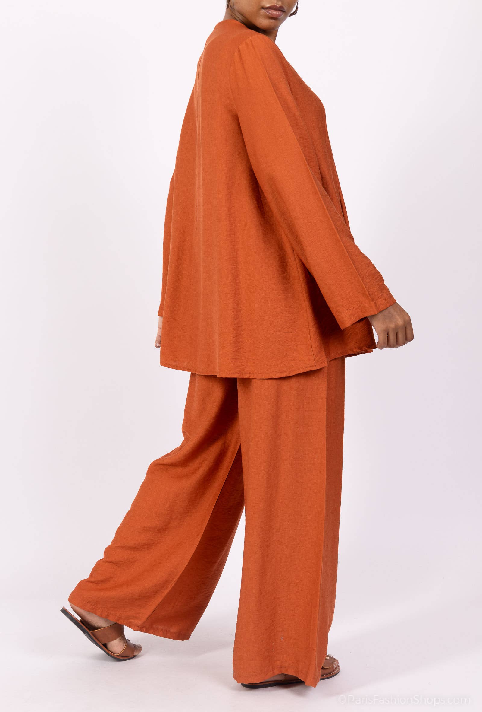 L'Emotion - Wholesale Tunic - Women's - Pleated Viscose Nylon Zip Collar Top & Pants Set11