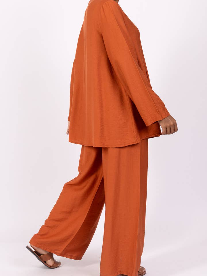 L'Emotion - Wholesale Tunic - Women's - Pleated Viscose Nylon Zip Collar Top & Pants Set11