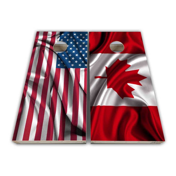 Waving Canadian Flag und American Flag Cornhole Wraps - Cornhole Wraps - Cornhole Skins - Vinylfolie - Laminiertes Set für den Großhandel von Cornhole Stop, LLC