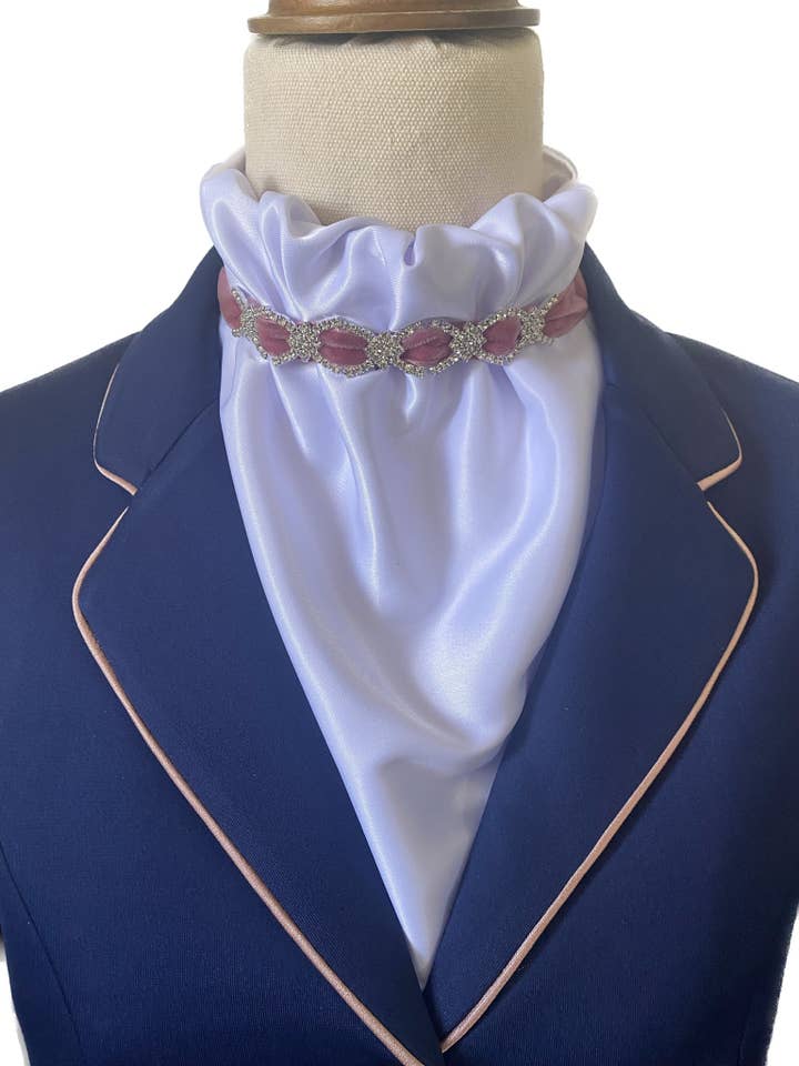 HHD Dressage Euro Stock Tie ‘Alice’ Pink & Silver for wholesale by Heavenly Horse Designs