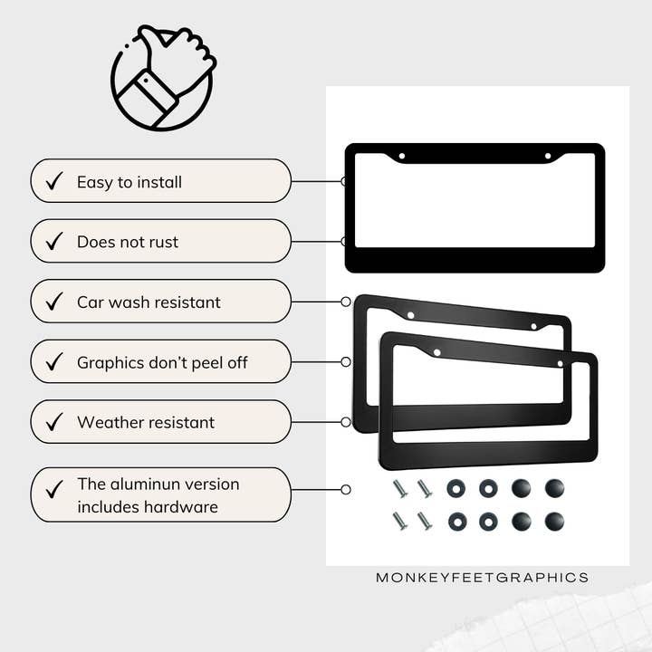 MonkeyFeetGraphics - Vendita all'ingrosso Ciondolo decorativo per auto - Unisex - Cornice per targa personalizzata in argento, accessori per veicoli in alluminio argento per auto, camion e furgoni, parti auto, prodotti promozionali.4