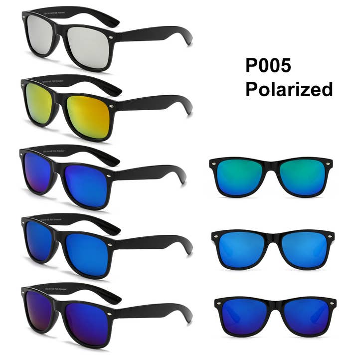 Trio Trading – wholesale Sunglasses – Unisex – 12 Pack Assorted Polarized Classic Square Sunglasses