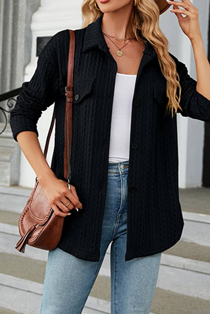 Comely Fashion - Vente Veste-chemise – femme - CF-WZD031 Manteau en jacquard boutonné uni9