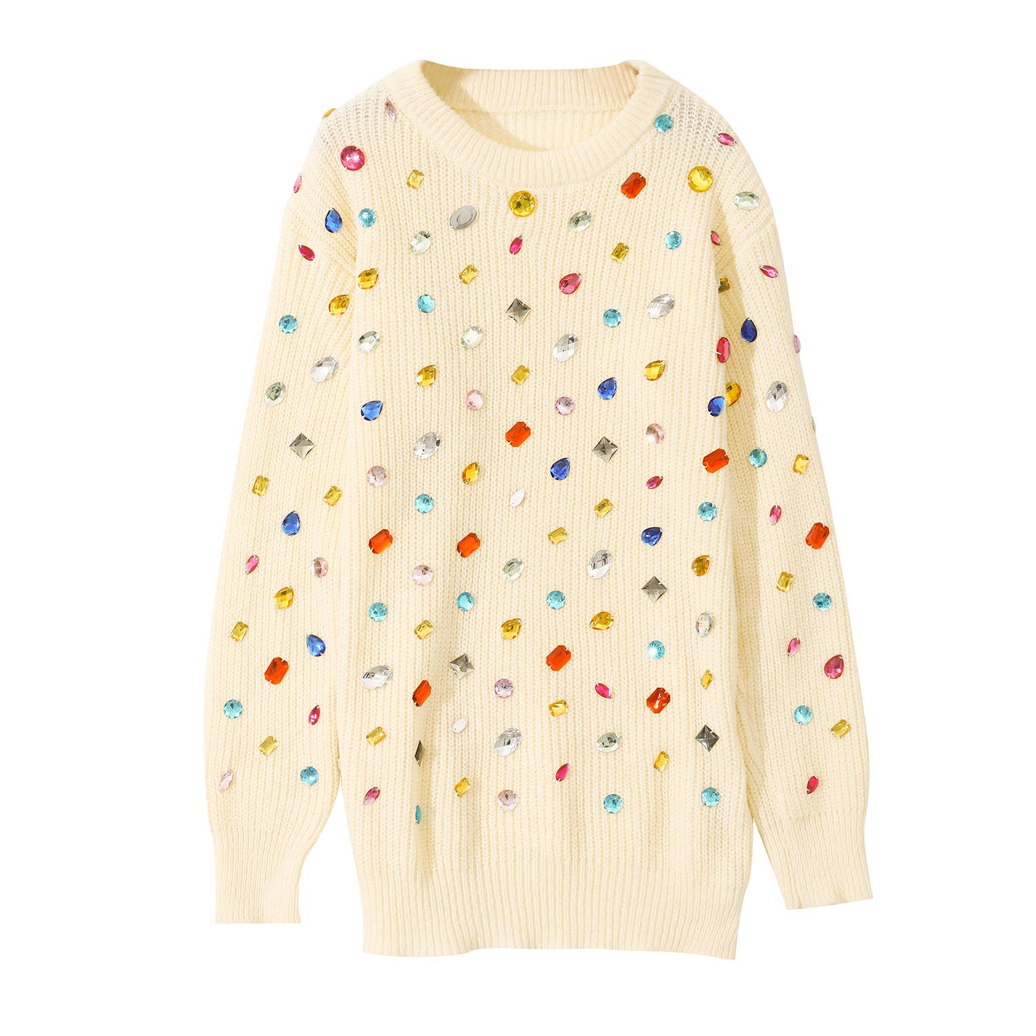 PEACH ACCESSORIES - Wholesale Knit Sweater - Women's - Knit Jumper with Multicolored Gem Stones SK1622