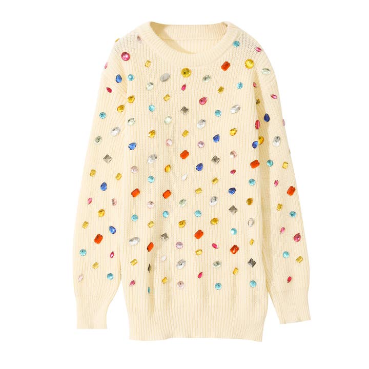 PEACH ACCESSORIES - Wholesale Knit Sweater - Women's - Knit Jumper with Multicolored Gem Stones SK1622
