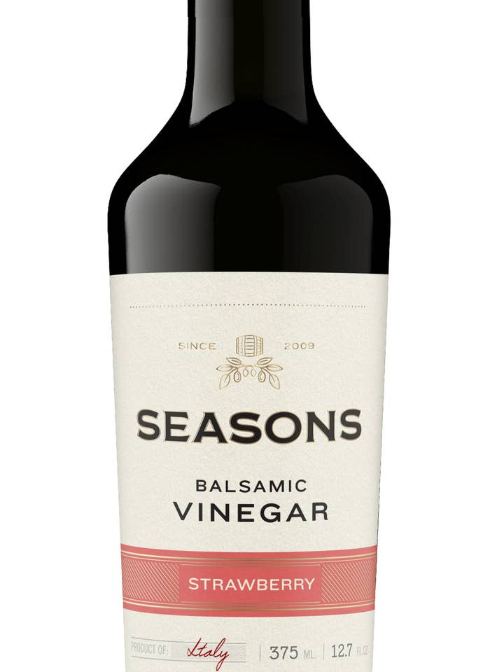 Strawberry Infused Dark Balsamic for wholesale by Seasons Olive Oil & Vinegar Taproom