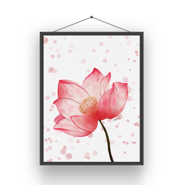 Impression artistique en forme de fleur de lotus à l'aquarelle pour la vente par Modera Studio