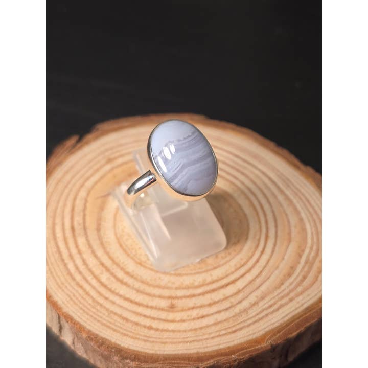 Crystal Cove Minerals – wholesale Cocktail/statement ring – Blue Lace Agate Sterling Silver Ring - 4.5g - UK N1