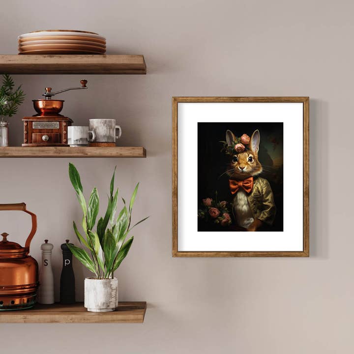 Salty Alyce - Wholesale Art Print - Victorian Rabbit With Pink Flowers Wall Art 17AS