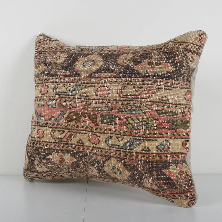 Vintage Pillows Store – Großhandel Zierkissenbezug – Kissenbezug aus türkischem Oushak-Teppich im Vintage-Stil, handgefertigt, braun2