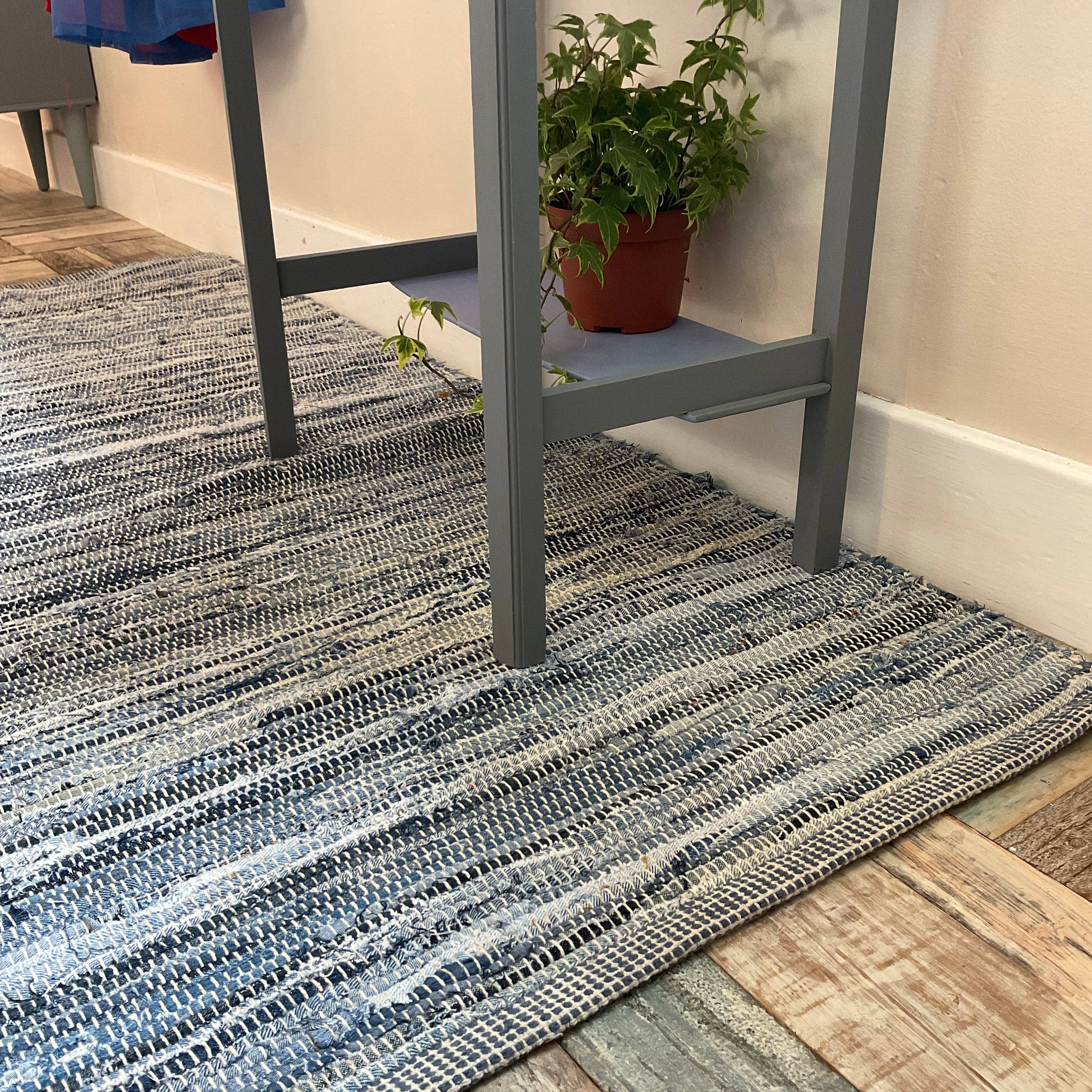 Second Nature Online – Großhandel Teppichvorleger – Denim Blue Teppich, waschbar, Baumwolle, Flachgewebe, handgewebt3