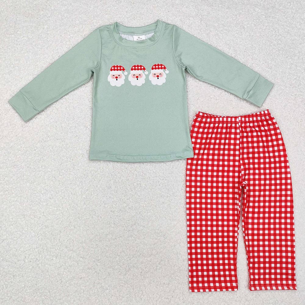 Aier Wholesale - Wholesale Top & Pant Set - Kids - Baby Boys Christmas Santa Top Red Checkered Pants Outfits Sets0