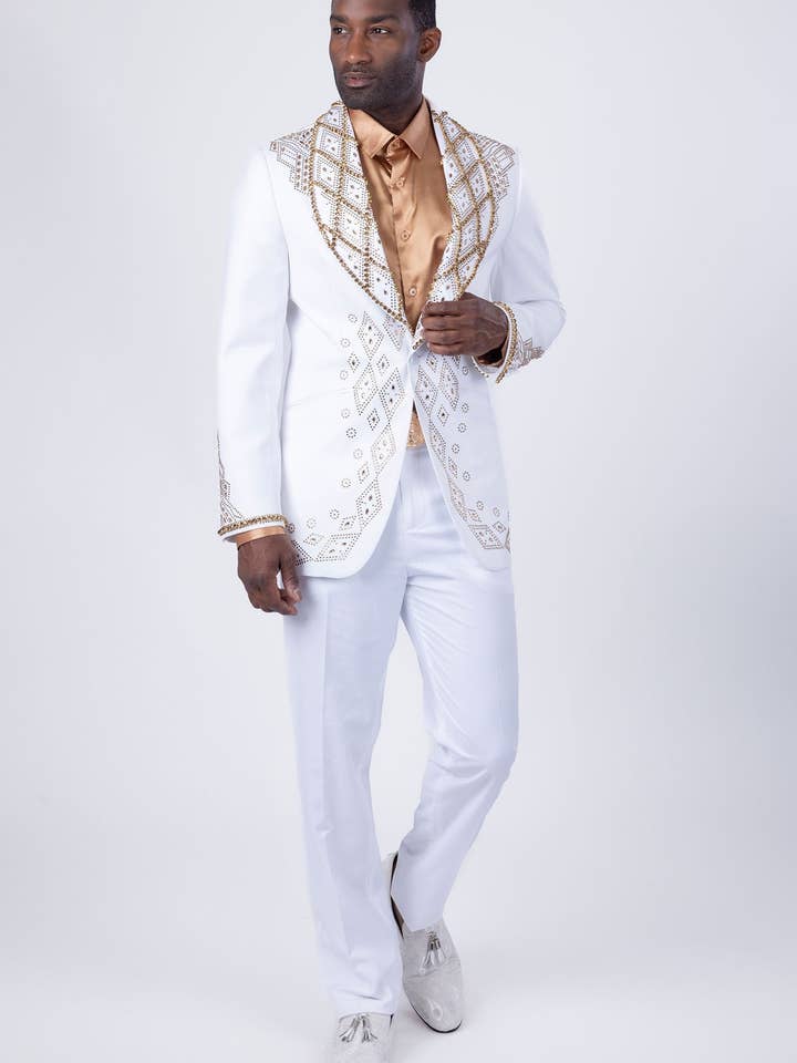 Blazer homme BARABAS à col châle avec cristaux et strass, coupe slim 4EBL51 pour la vente par BARABAS