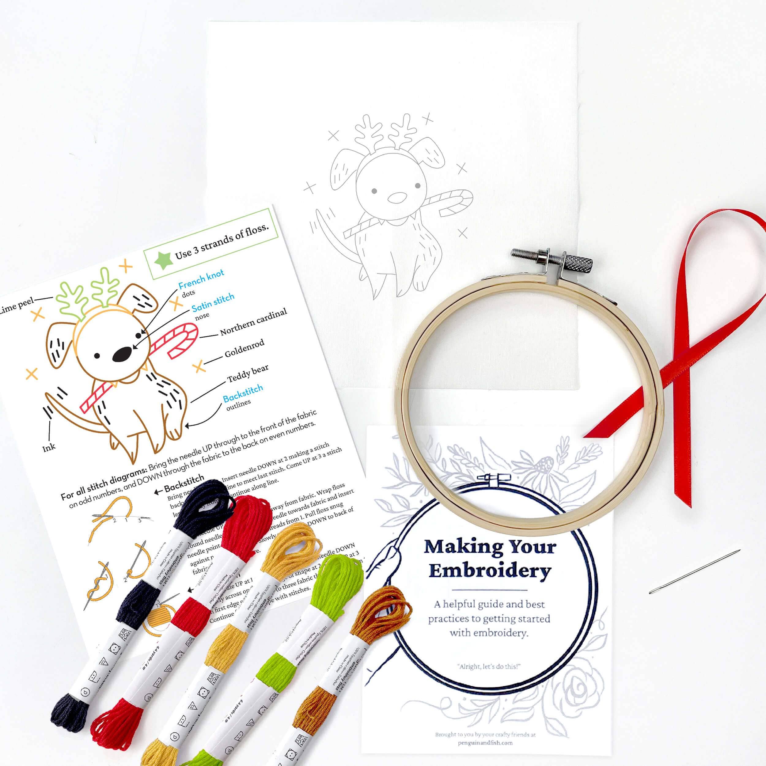 Penguin & Fish - Wholesale Embroidery/Cross Stitch Supplies - Christmas Puppy 4" embroidery kit2