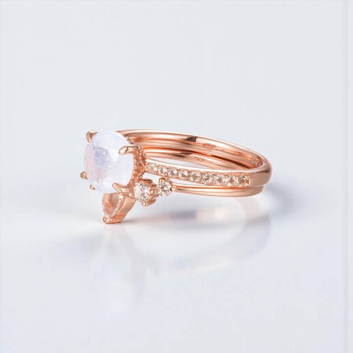 Vivian Grace Jewelry - Wholesale Single Stone/Solitaire Ring - Ava Moonstone & Topaz Ring Set9