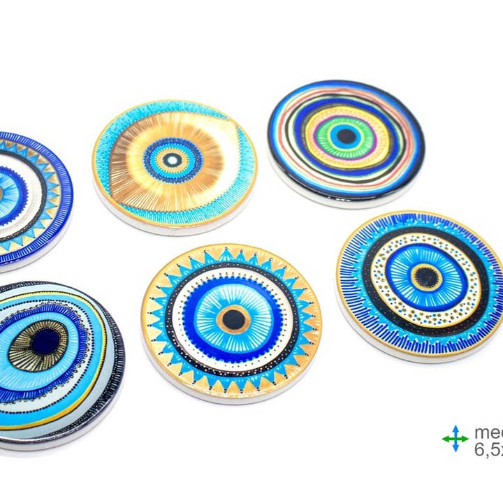 Turkish Eye Ceramic Magnet 6, 5x6, 5cm (12 pcs) for wholesale by Esoterica Arte