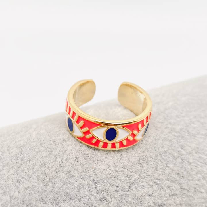 Mio Queena - Wholesale Cocktail/Statement Ring - Enamel Gold-Plated Evil Eye Ring