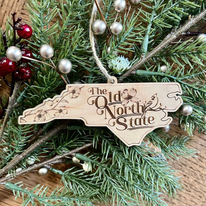 Rustic Raleigh – wholesale Ornament – Old North State North Carolina NC Wooden Christmas Ornament