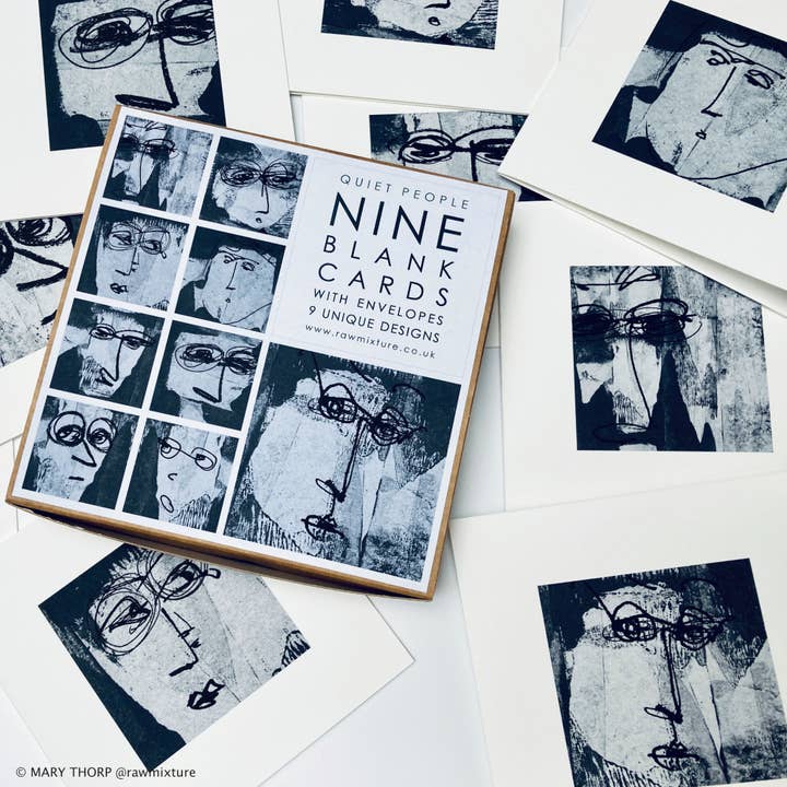 Box of 9 small note cards - QUIET PEOPLE COLLECTION for wholesale by Raw Mixture