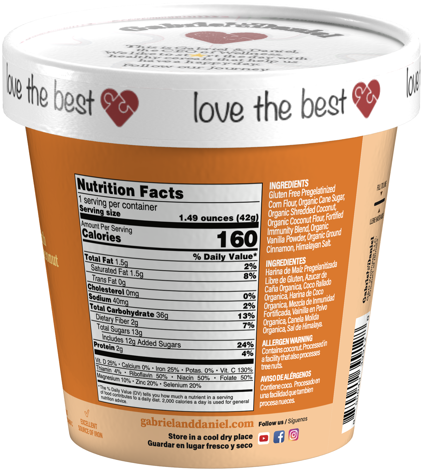 Gabriel & Daniel Wellness Oatmeals - Wholesale Breakfast Cereal - Organic SS Instant Cereal Cup - Corn with Coconut1