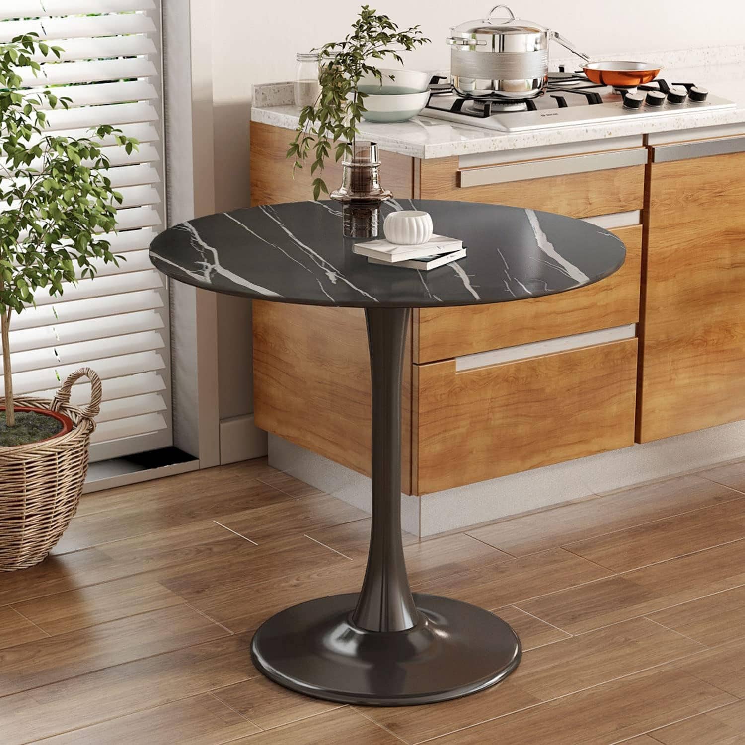 39F Inc. - Wholesale Coffee Table - Modern 24" Round Black Marble Dining Table with Metal Base0