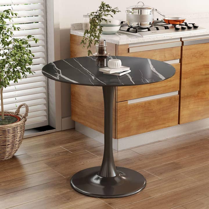 39F Inc. - Vente Tables basses - Table à manger moderne ronde de 24" en marbre noir avec base en métal