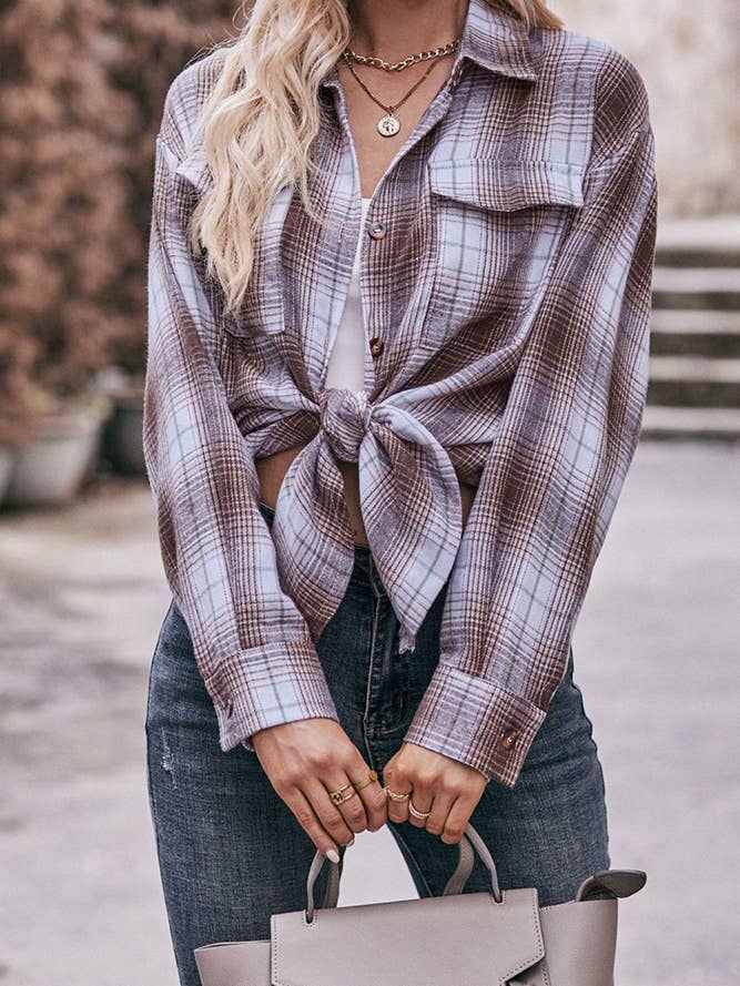 Comely Fashion - Wholesale Button Down Shirt - Women's - Women Plaid Blouse Buttoned Fall Sesaon Shirt CF-MD07412