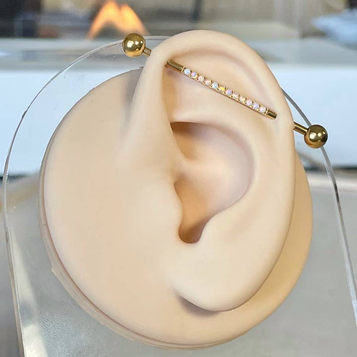 Elara Body Jewelry - Wholesale Single Earring - Opal Gold Titanium Industrial Piercing Jewelry (14G | 38mm | Titanium | Multiple Color Options)