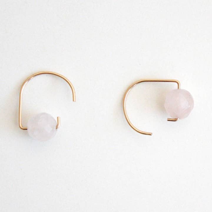 Short Hook Stud Earrings - Rose Quartz for wholesale by Hooks and Luxe