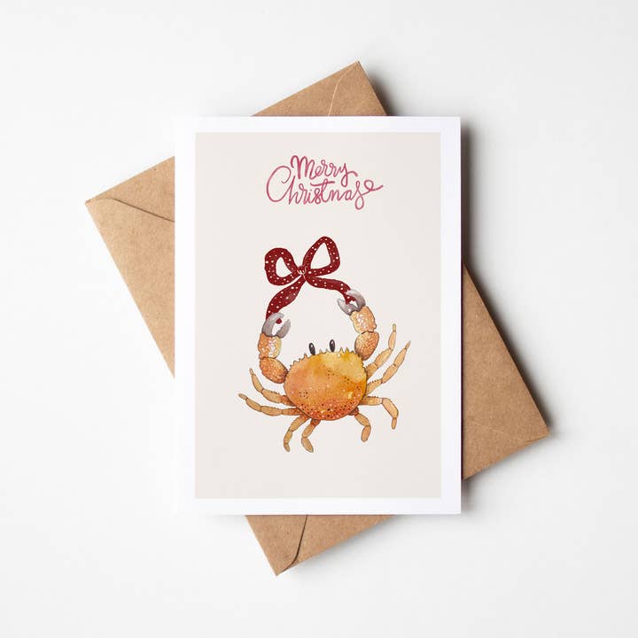 KRAB MET STRIK _ kerstkaart (vooraf bestellen) voor wholesale door Harvey Walker Studio