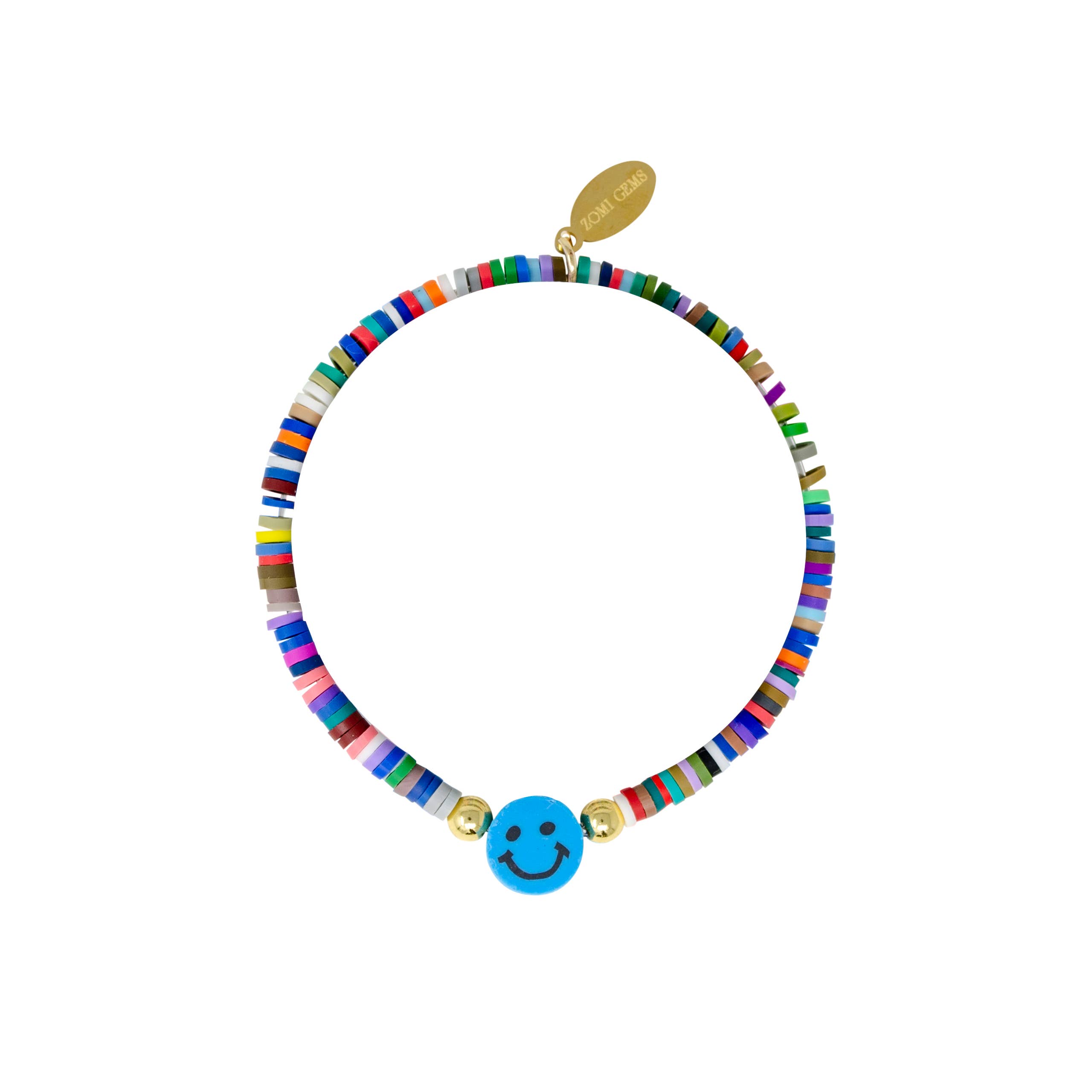Tiny Treats and ZOMI GEMS - Wholesale Beaded Bracelet - Kids - Happy Face Stretchy Rainbow Disk Bracelet Tower1