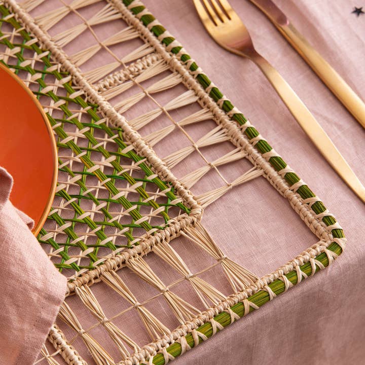 Washein - Wholesale Placemat - Green Olive Square Placemats Natural Woven Straw3