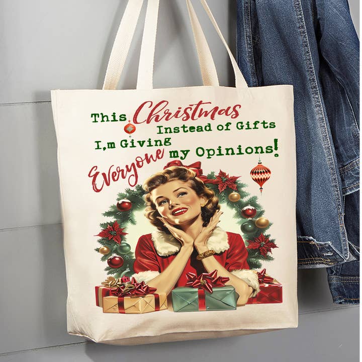 Christmas Funny Gifts My Opinions Canvas Tote Bag for wholesale by Avery Lane Gifts