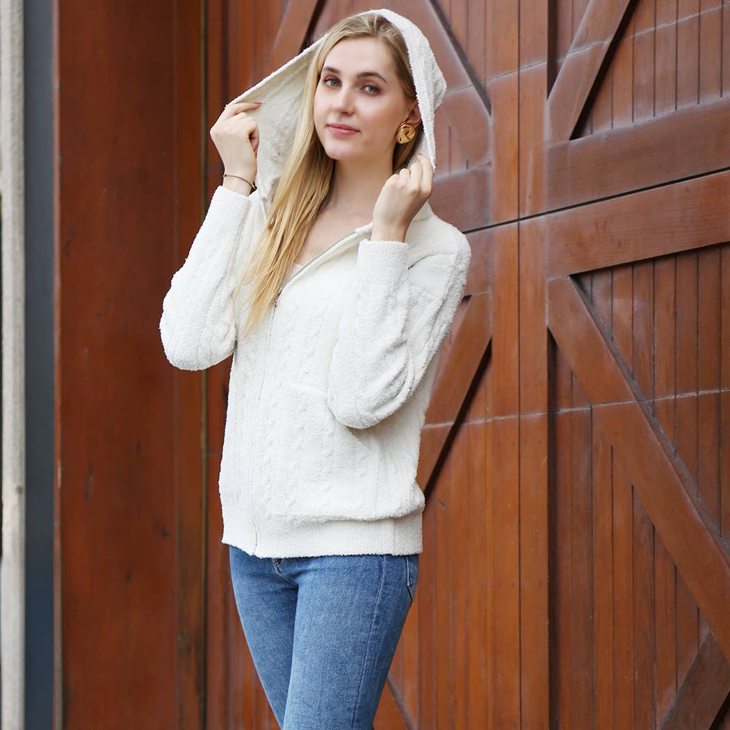 Fashion City - Vendita all'ingrosso Felpa con cappuccio - Donna - Felpa calda con cerniera monocolore tinta unita17