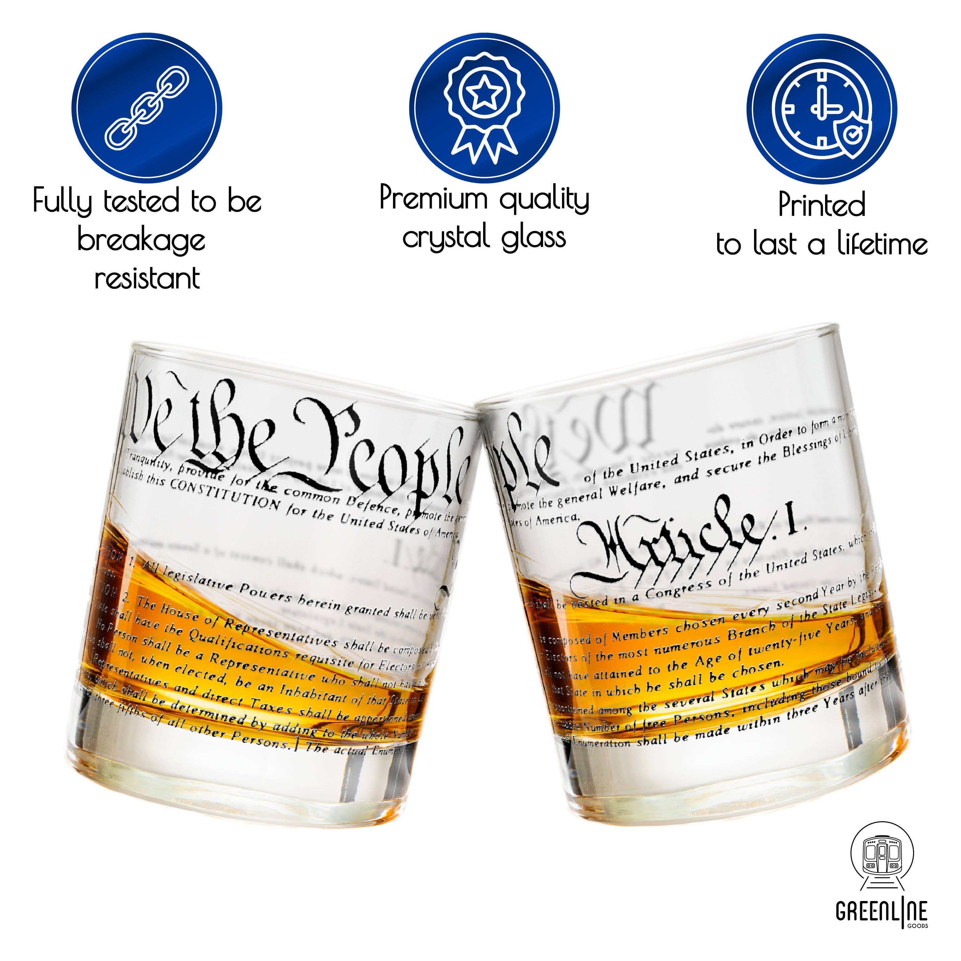 Greenline Goods - Wholesale Cocktail/Liquor Glass - United States Constitution + Declaration Whiskey Glasses (Set of 2)1