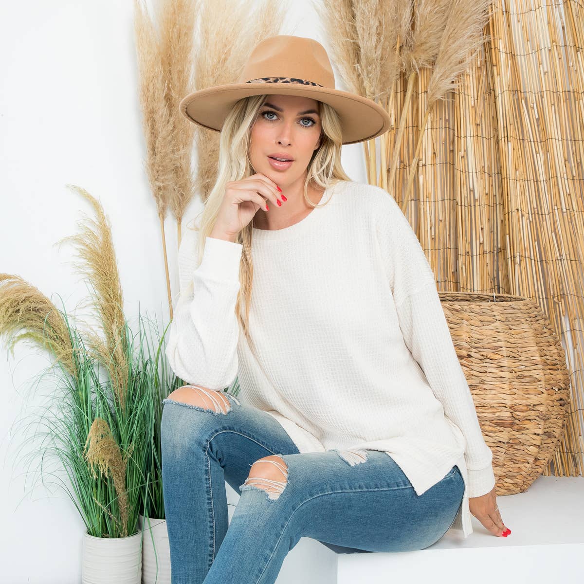 You & Me – wholesale Tunic sweater – Women’s – YMT20075V-BRUSHED WAFFLE ROUND NECK SIDE SLIT SWEATER10