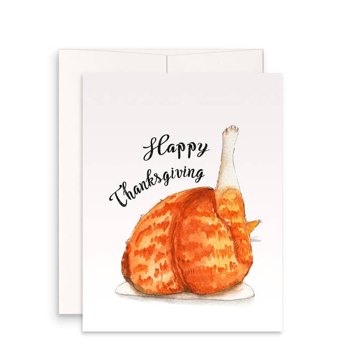 Liyana Studio - Wholesale Thanksgiving Card - Cat Turkey Leg - Funny Thanksgiving Card