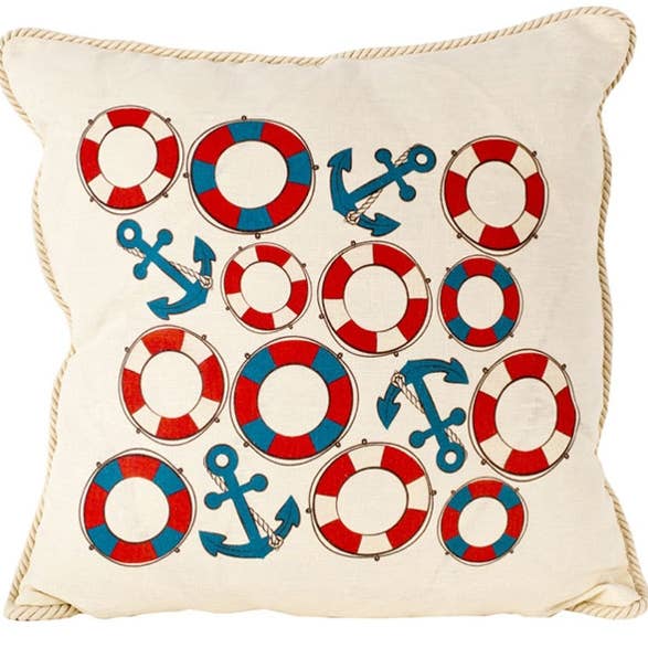 Nautical/ Anchors and Lifebuoys Pillow for wholesale by Ox Bow Decor