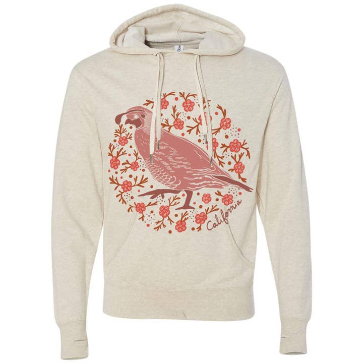 California Poppy Quail Hoodie for wholesale by State Bliss
