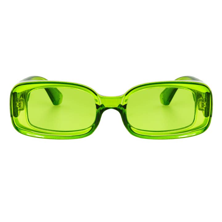ASHER - Small Thick Frame Rectangle Sunglasses 90s Fashion Clear Green for wholesale by Morspecs